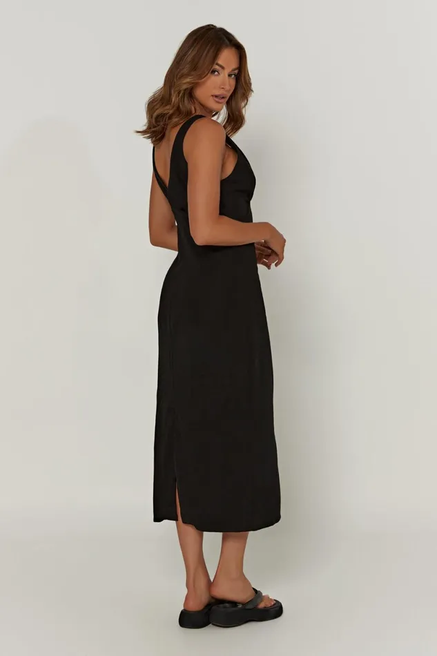 Meshki Midi Dresses Elspeth Linen Midi Dress 8211 Black Black 8211 Women