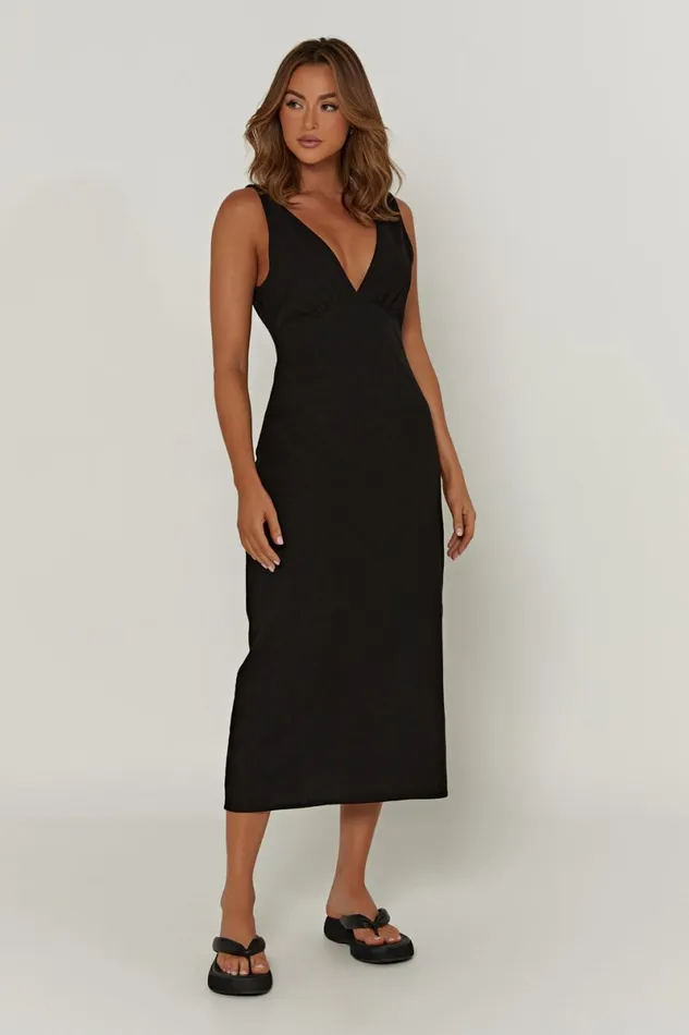 Meshki Midi Dresses Elspeth Linen Midi Dress 8211 Black Black 8211 Women