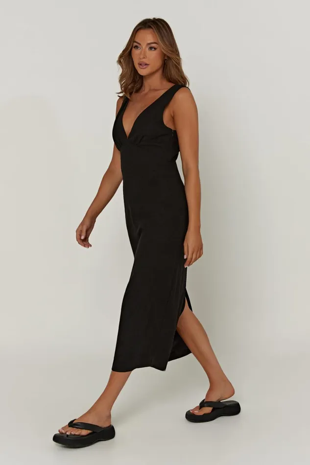 Meshki Midi Dresses Elspeth Linen Midi Dress 8211 Black Black 8211 Women