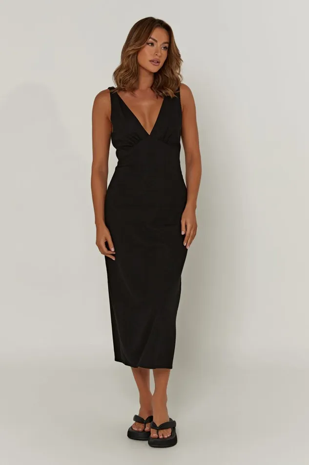 Meshki Midi Dresses Elspeth Linen Midi Dress 8211 Black Black 8211 Women