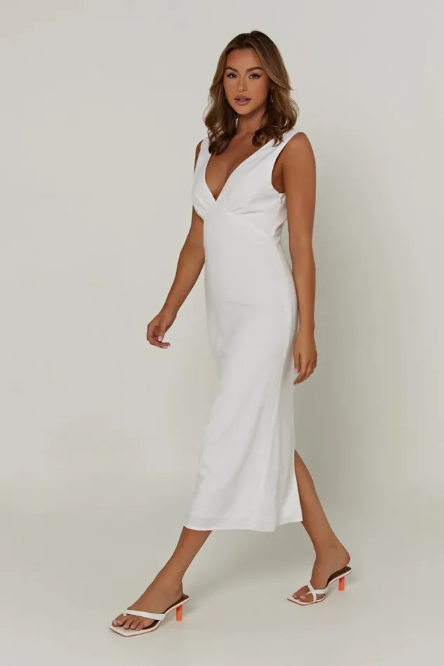 Meshki Midi Dresses Elspeth Linen Midi Dress 8211 White White 8211 Women