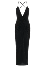 Meshki Midi Dresses Emeraude Diamante Ruched Midi Dress 8211 Black Black 8211 Women