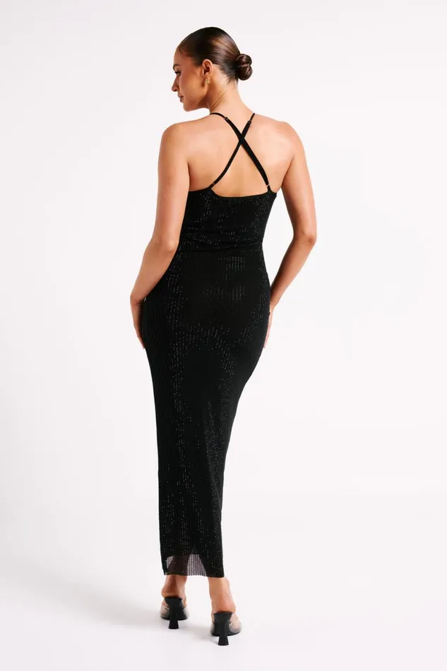 Meshki Midi Dresses Emeraude Diamante Ruched Midi Dress 8211 Black Black 8211 Women