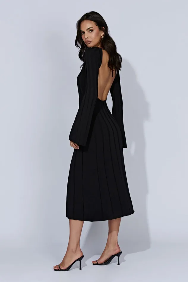 Meshki Midi Dresses Juniper Flare Sleeve Knit Midi Dress 8211 Black Black 8211 Women