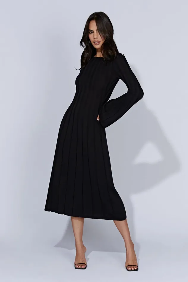 Meshki Midi Dresses Juniper Flare Sleeve Knit Midi Dress 8211 Black Black 8211 Women