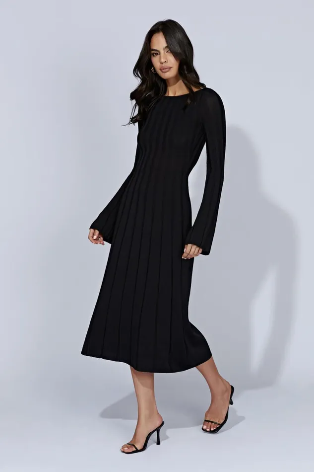 Meshki Midi Dresses Juniper Flare Sleeve Knit Midi Dress 8211 Black Black 8211 Women