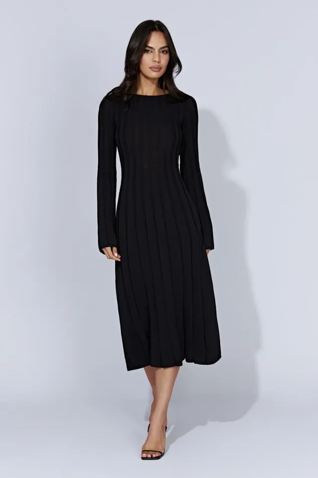 Meshki Midi Dresses Juniper Flare Sleeve Knit Midi Dress 8211 Black Black 8211 Women