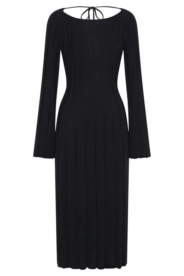 Meshki Midi Dresses Juniper Flare Sleeve Knit Midi Dress 8211 Black Black 8211 Women