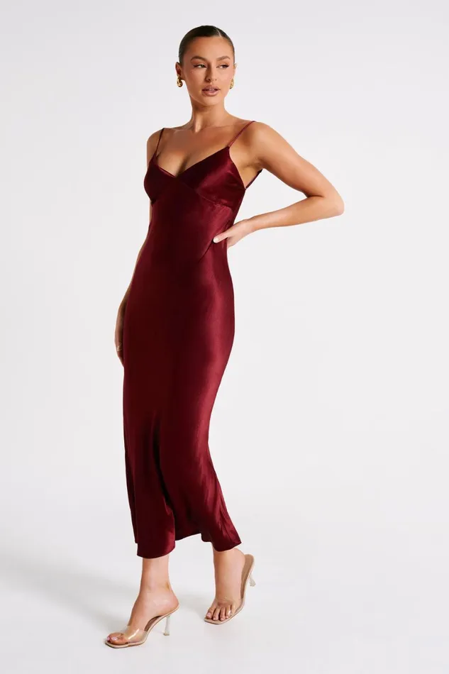 Meshki Midi Dresses Kiko Satin Chiffon Midi Dress 8211 Berry Berry 8211 Women