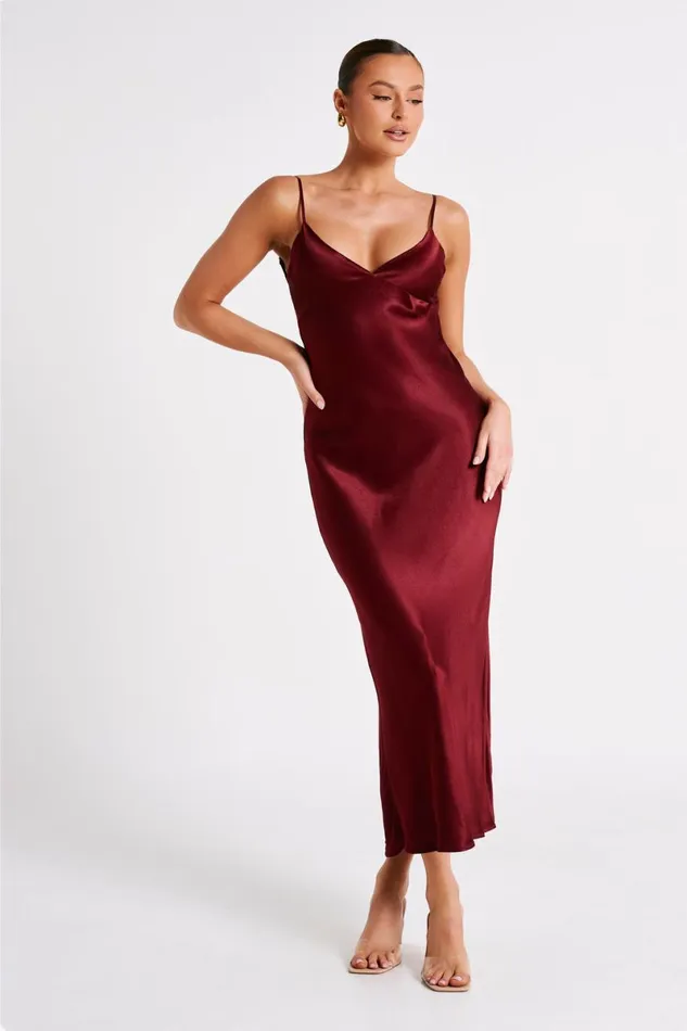 Meshki Midi Dresses Kiko Satin Chiffon Midi Dress 8211 Berry Berry 8211 Women