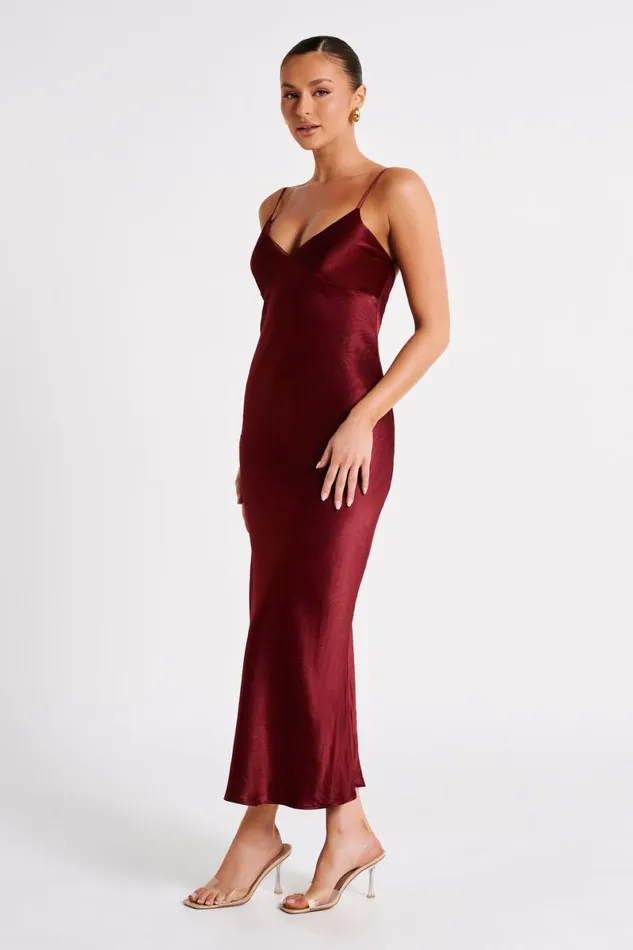 Meshki Midi Dresses Kiko Satin Chiffon Midi Dress 8211 Berry Berry 8211 Women