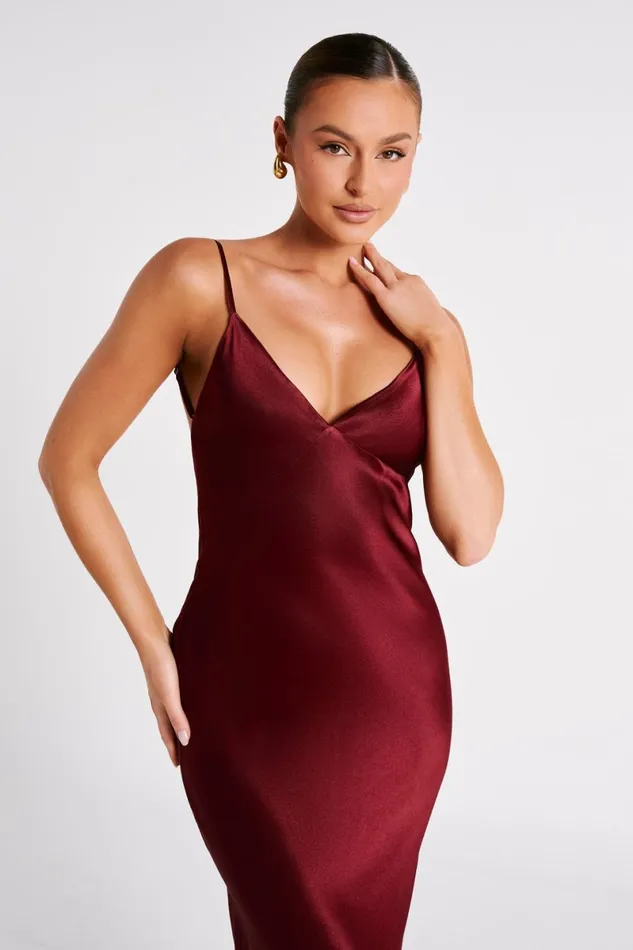 Meshki Midi Dresses Kiko Satin Chiffon Midi Dress 8211 Berry Berry 8211 Women