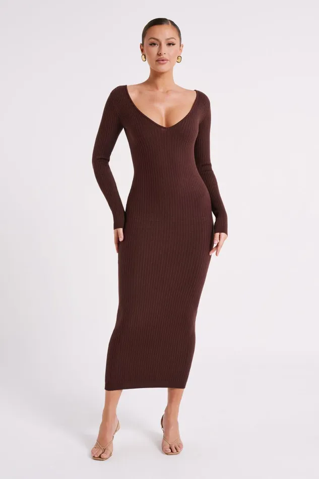 Meshki Midi Dresses Nina Long Sleeve Knit Midi Dress 8211 Chocolate Chocolate 8211 Women Meshki Midi Dresses Nina Long Sleeve Knit Midi Dress 8211 Chocolate Chocolate 8211 Women