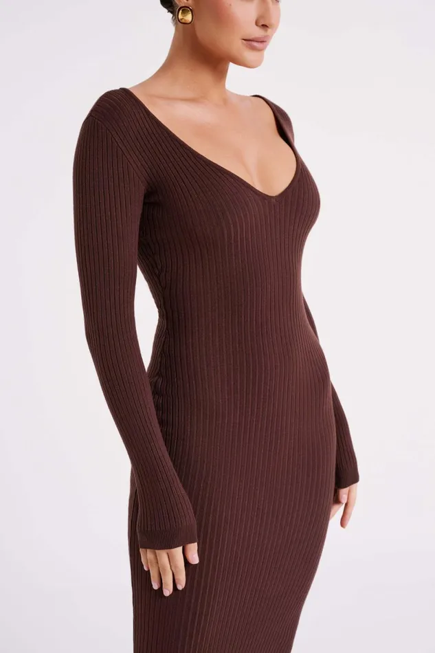 Meshki Midi Dresses Nina Long Sleeve Knit Midi Dress 8211 Chocolate Chocolate 8211 Women