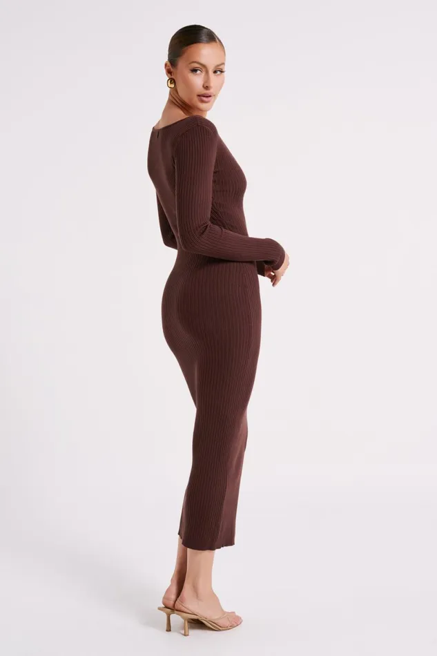 Meshki Midi Dresses Nina Long Sleeve Knit Midi Dress 8211 Chocolate Chocolate 8211 Women