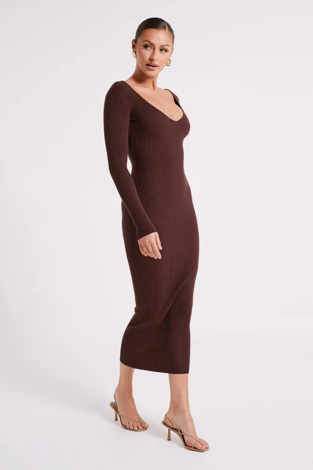 Meshki Midi Dresses Nina Long Sleeve Knit Midi Dress 8211 Chocolate Chocolate 8211 Women