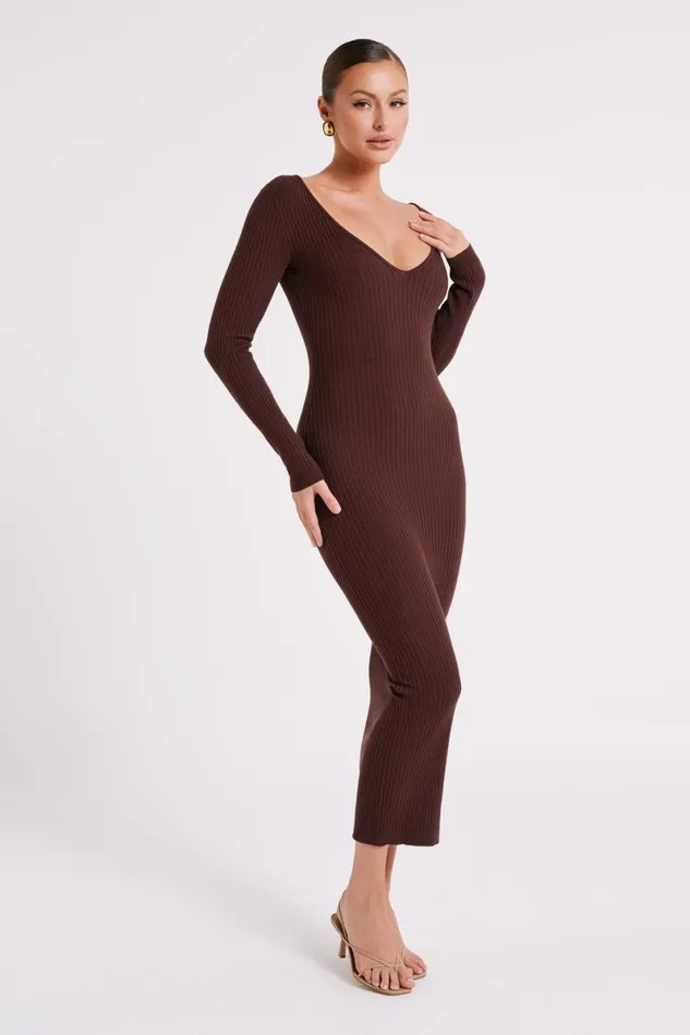 Meshki Midi Dresses Nina Long Sleeve Knit Midi Dress 8211 Chocolate Chocolate 8211 Women