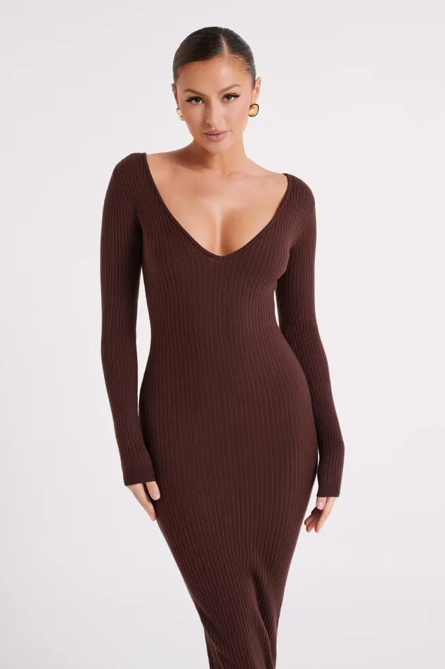 Meshki Midi Dresses Nina Long Sleeve Knit Midi Dress 8211 Chocolate Chocolate 8211 Women