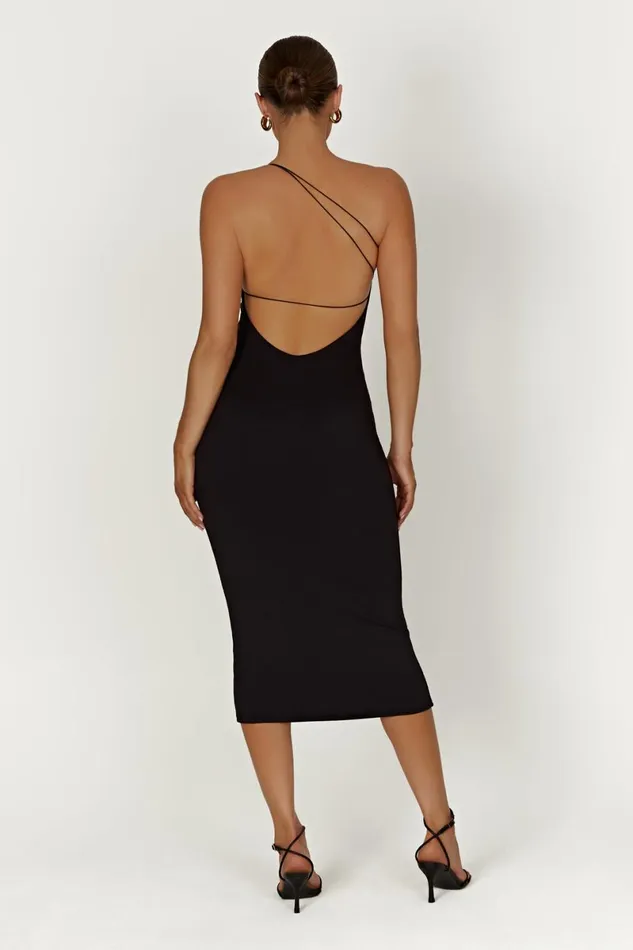 Meshki Midi Dresses Rosalind Recycled Nylon One Shoulder Midi Dress 8211 Black Black 8211 Women Meshki Midi Dresses Rosalind Recycled Nylon One Shoulder Midi Dress 8211 Black Black 8211 Women