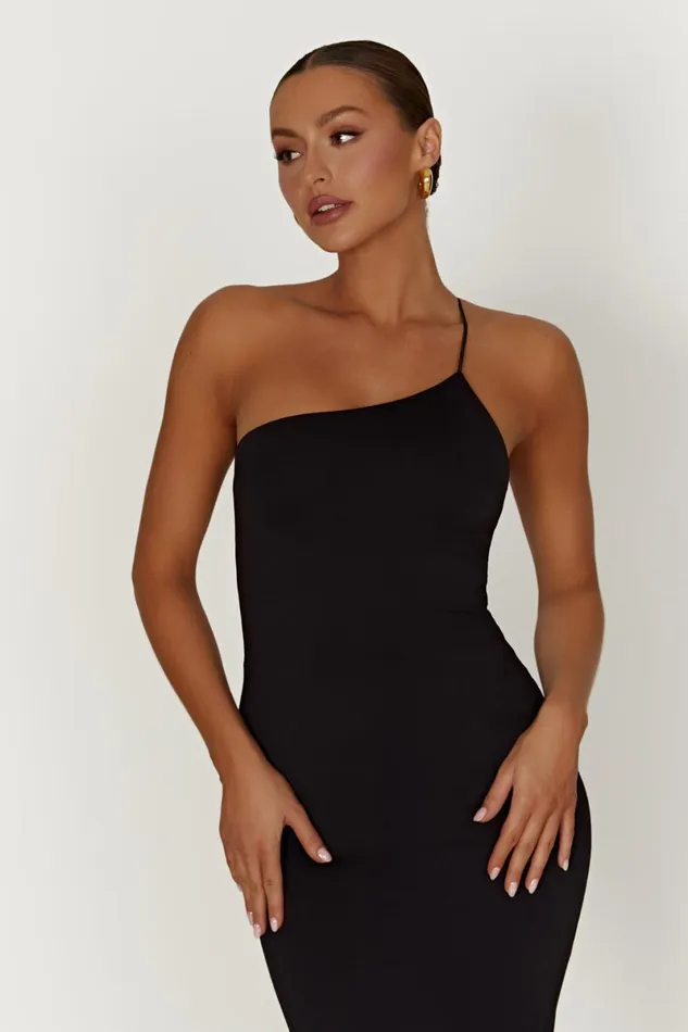Meshki Midi Dresses Rosalind Recycled Nylon One Shoulder Midi Dress 8211 Black Black 8211 Women