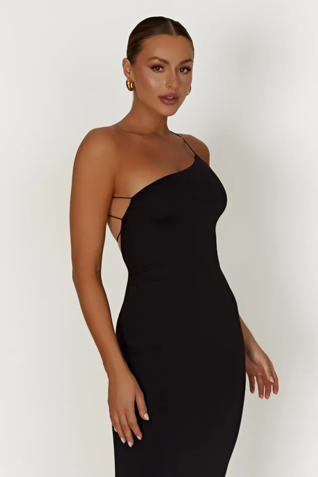 Meshki Midi Dresses Rosalind Recycled Nylon One Shoulder Midi Dress 8211 Black Black 8211 Women