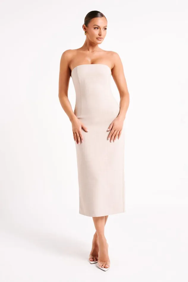 Meshki Midi Dresses Sable Textured Midi Dress 8211 Natural Natural 8211 Women