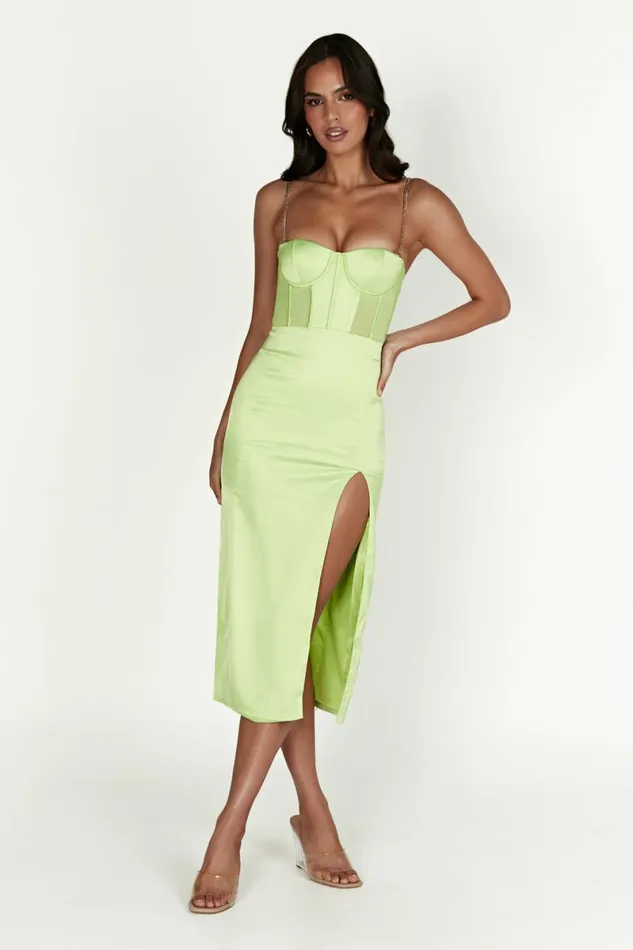 Meshki Midi Dresses Talisa Chain Strap Side Split Corset Midi Dress 8211 Pistachio Green Pistachiogreen 8211 Women Meshki Midi Dresses Talisa Chain Strap Side Split Corset Midi Dress 8211 Pistachio Green Pistachiogreen 8211 Women