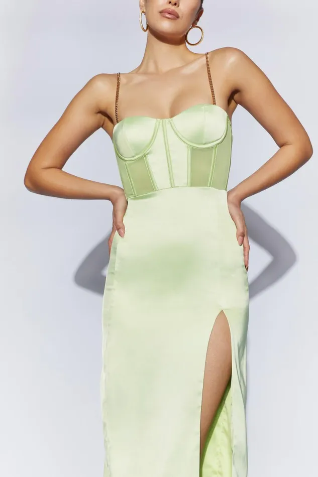 Meshki Midi Dresses Talisa Chain Strap Side Split Corset Midi Dress 8211 Pistachio Green Pistachiogreen 8211 Women Meshki Midi Dresses Talisa Chain Strap Side Split Corset Midi Dress 8211 Pistachio Green Pistachiogreen 8211 Women