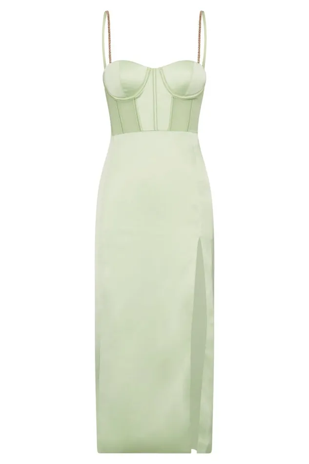 Meshki Midi Dresses Talisa Chain Strap Side Split Corset Midi Dress 8211 Pistachio Green Pistachiogreen 8211 Women Meshki Midi Dresses Talisa Chain Strap Side Split Corset Midi Dress 8211 Pistachio Green Pistachiogreen 8211 Women