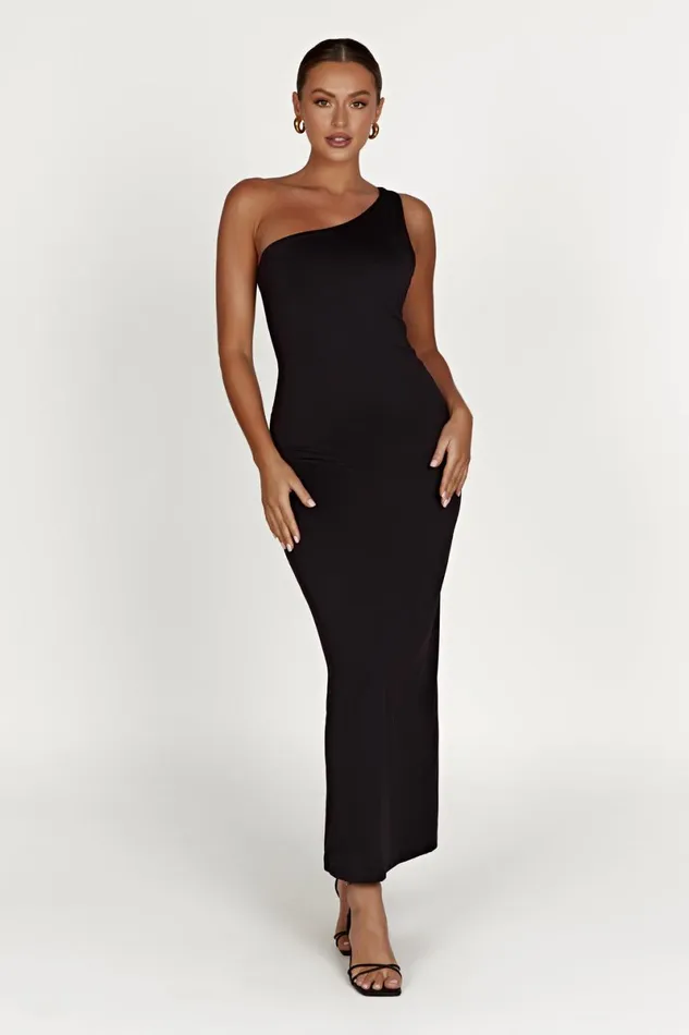 Meshki Midi Dresses Teagan Recycled Nylon One Shoulder Midi Dress 8211 Black Black 8211 Women Meshki Midi Dresses Teagan Recycled Nylon One Shoulder Midi Dress 8211 Black Black 8211 Women