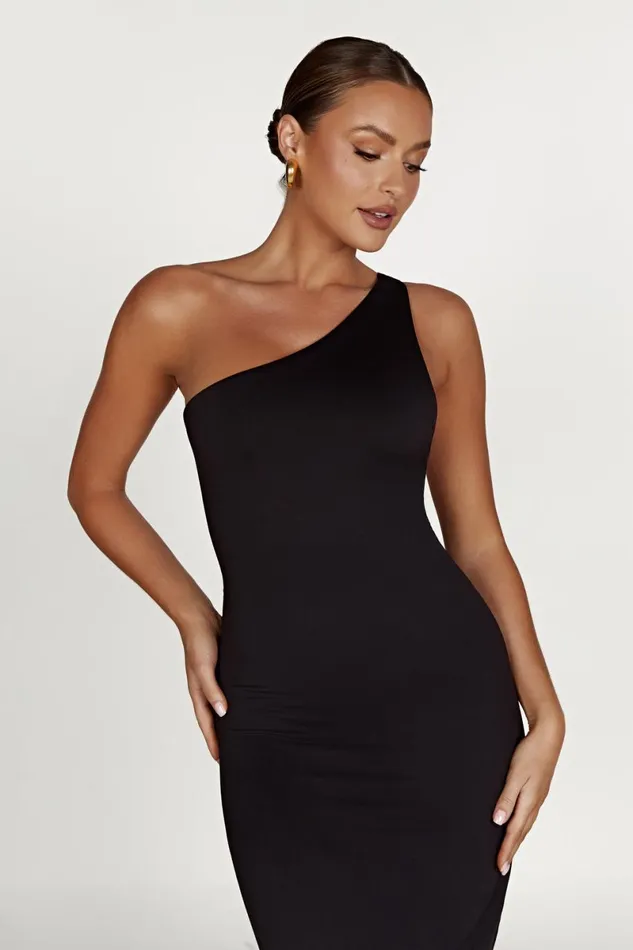 Meshki Midi Dresses Teagan Recycled Nylon One Shoulder Midi Dress 8211 Black Black 8211 Women Meshki Midi Dresses Teagan Recycled Nylon One Shoulder Midi Dress 8211 Black Black 8211 Women