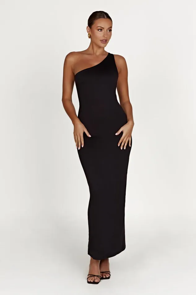 Meshki Midi Dresses Teagan Recycled Nylon One Shoulder Midi Dress 8211 Black Black 8211 Women Meshki Midi Dresses Teagan Recycled Nylon One Shoulder Midi Dress 8211 Black Black 8211 Women