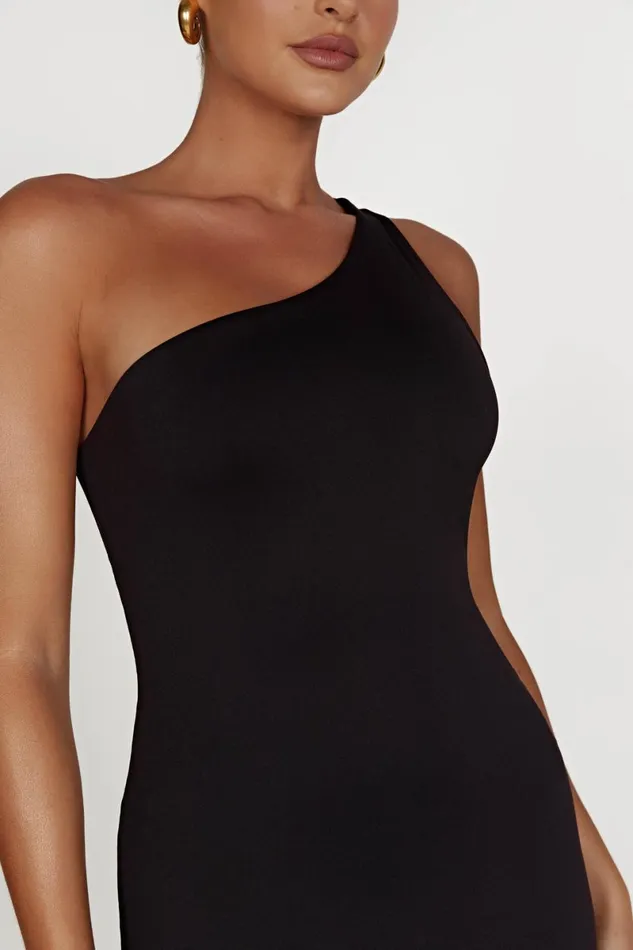 Meshki Midi Dresses Teagan Recycled Nylon One Shoulder Midi Dress 8211 Black Black 8211 Women Meshki Midi Dresses Teagan Recycled Nylon One Shoulder Midi Dress 8211 Black Black 8211 Women