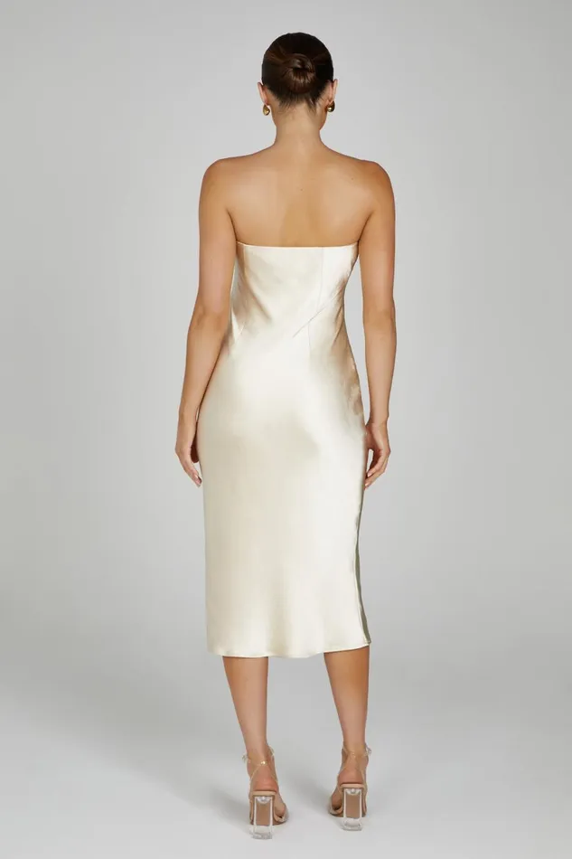 Meshki Midi Dresses Tyler Strapless Satin Midi Dress 8211 Gold Gold 8211 Women