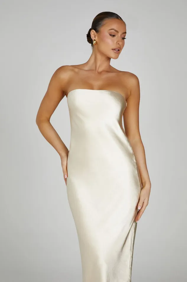 Meshki Midi Dresses Tyler Strapless Satin Midi Dress 8211 Gold Gold 8211 Women