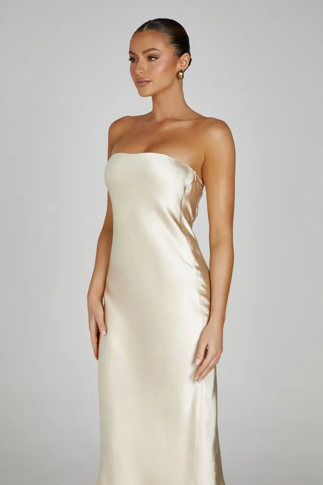 Meshki Midi Dresses Tyler Strapless Satin Midi Dress 8211 Gold Gold 8211 Women