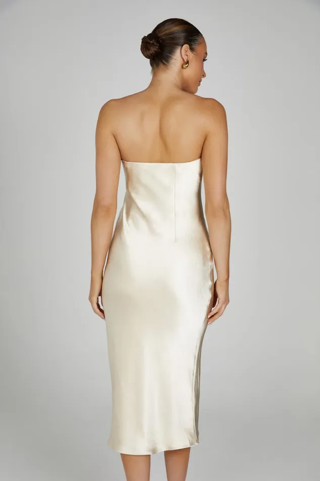 Meshki Midi Dresses Tyler Strapless Satin Midi Dress 8211 Gold Gold 8211 Women