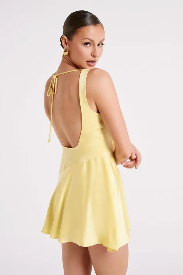 Meshki Mini Dresses Alyce Satin Cowl Micro Mini Dress 8211 Yellow Yellow 8211 Women