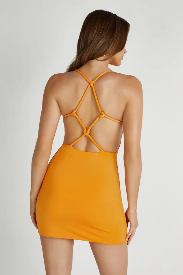 Meshki Mini Dresses Amirah Slinky Backless Mini Dress 8211 Orange Orange 8211 Women