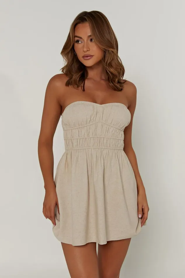 Meshki Mini Dresses Eloise Strapless Linen Mini Dress 8211 Natural Natural 8211 Women