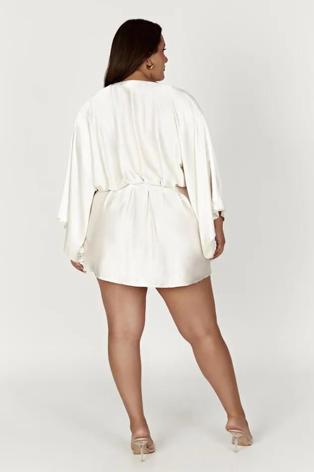 Meshki Mini Dresses Esmerlda Pleated Kimono Mini Dress 8211 Ivory Ivory 8211 Women