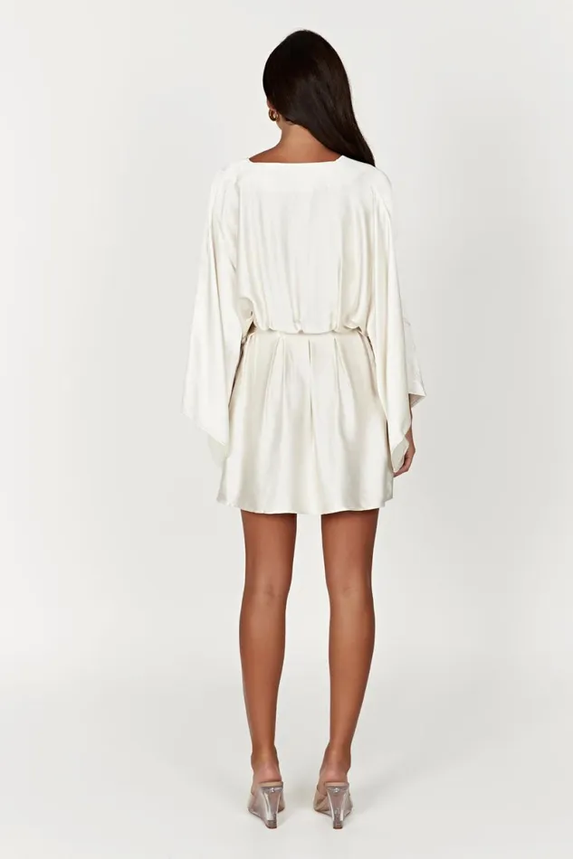 Meshki Mini Dresses Esmerlda Pleated Kimono Mini Dress 8211 Ivory Ivory 8211 Women