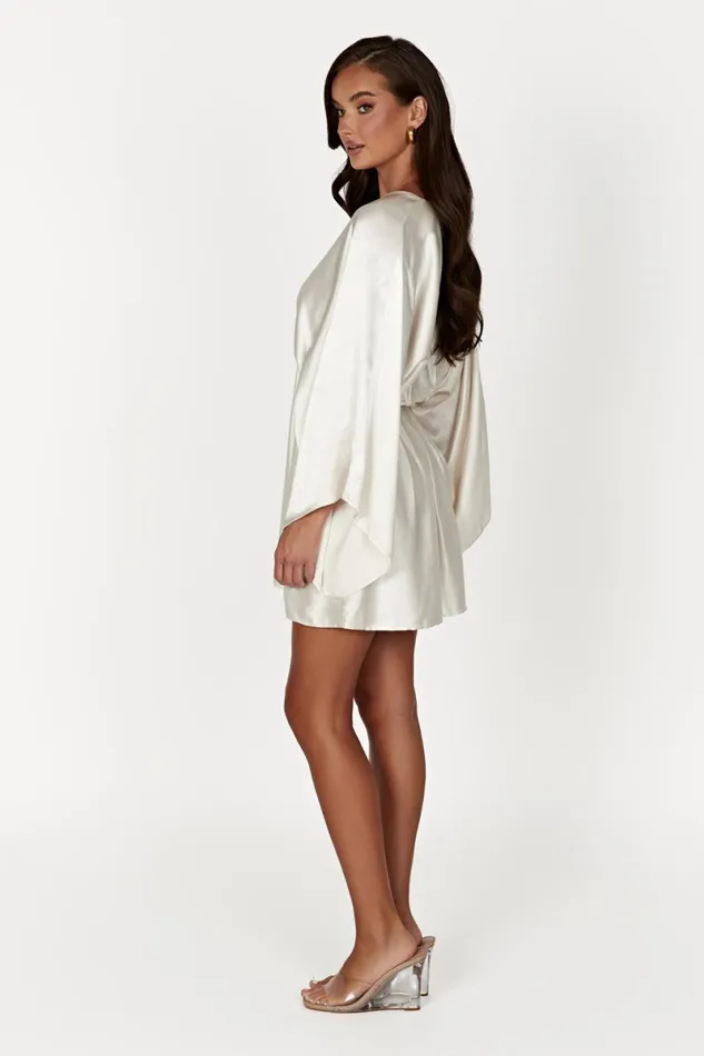 Meshki Mini Dresses Esmerlda Pleated Kimono Mini Dress 8211 Ivory Ivory 8211 Women