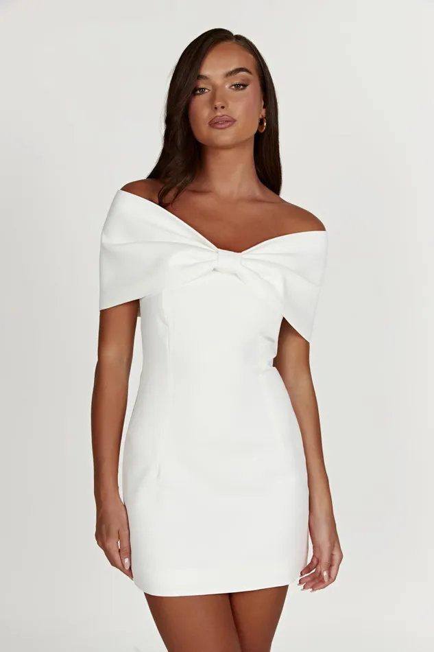 Meshki Mini Dresses Gwyneth Off Shoulder Bow Mini Dress 8211 White White 8211 Women