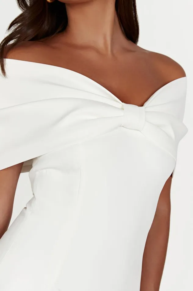 Meshki Mini Dresses Gwyneth Off Shoulder Bow Mini Dress 8211 White White 8211 Women