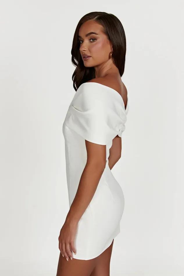 Meshki Mini Dresses Gwyneth Off Shoulder Bow Mini Dress 8211 White White 8211 Women