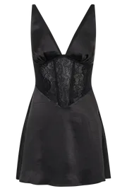 Meshki Mini Dresses Kerrie Mini Halter Satin And Lace Dress 8211 Black Black 8211 Women