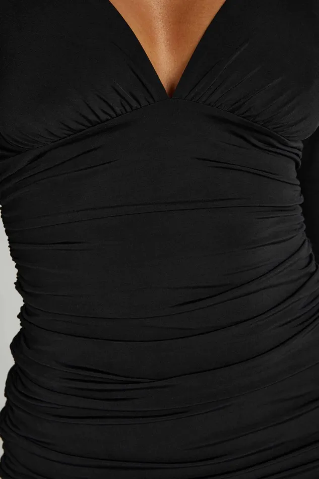 Meshki Mini Dresses Leanne Jersey Gathered Mini Dress 8211 Black Black 8211 Women