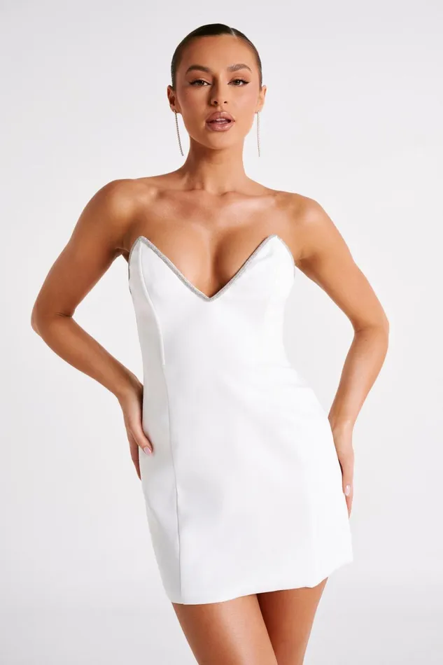 Meshki Mini Dresses Madi Suiting Mini Dress With Diamante Rope 8211 White White 8211 Women Meshki Mini Dresses Madi Suiting Mini Dress With Diamante Rope 8211 White White 8211 Women