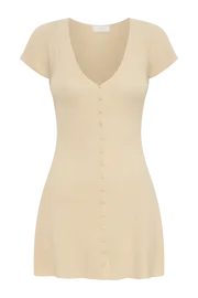 Meshki Mini Dresses Paula Buttoned Knit Mini Dress 8211 Wheat Wheat 8211 Women Meshki Mini Dresses Paula Buttoned Knit Mini Dress 8211 Wheat Wheat 8211 Women